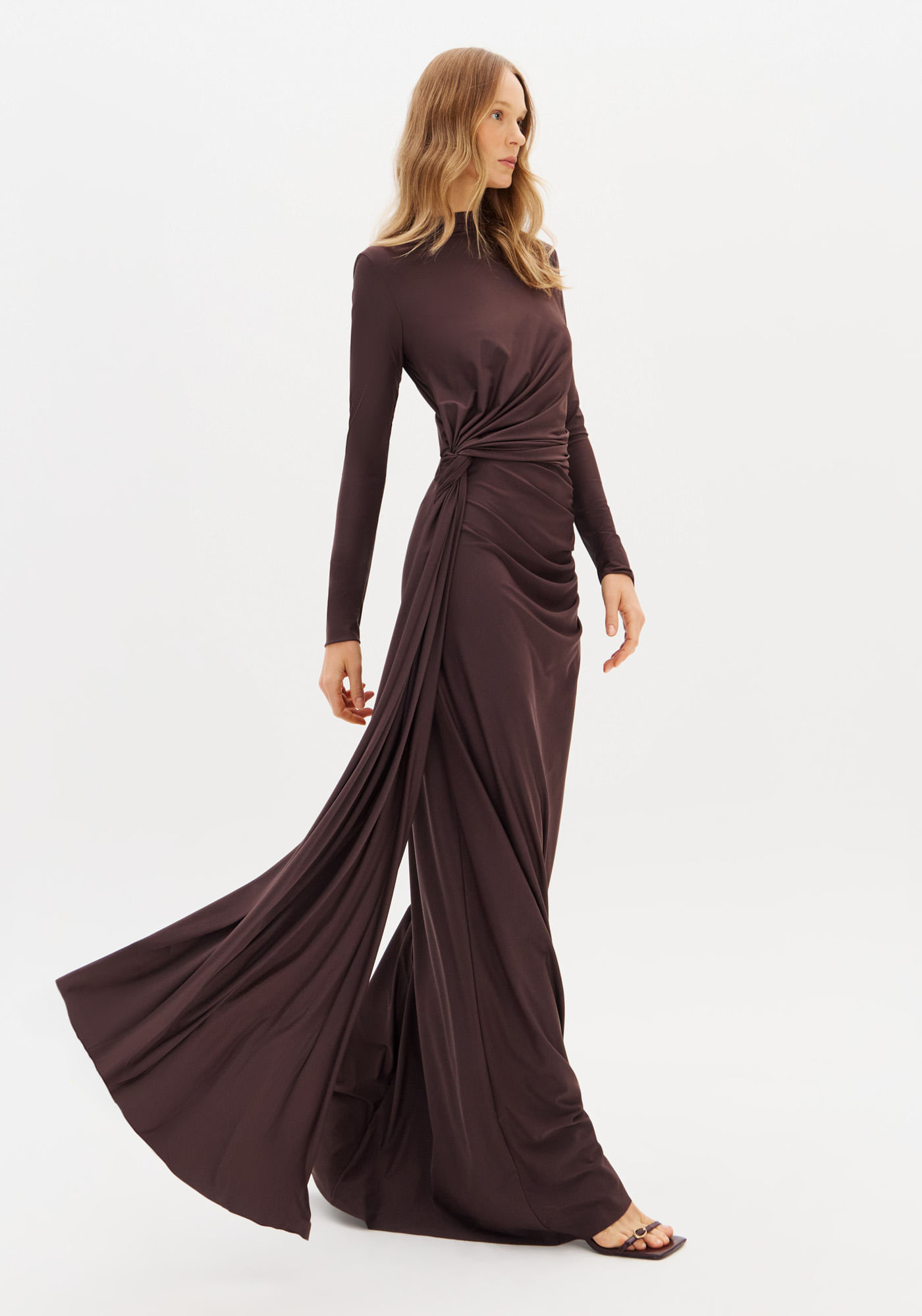 Vestido Longo Com Torçao De Jersey