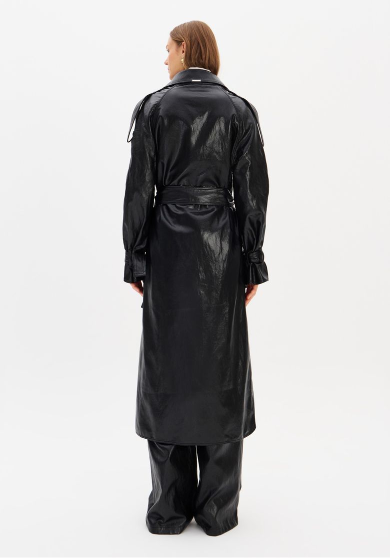 Trench Coat Alongado Em Pu - Lança Perfume