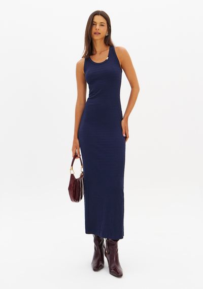 Vestido Super Midi Texturizado Sem Mangas