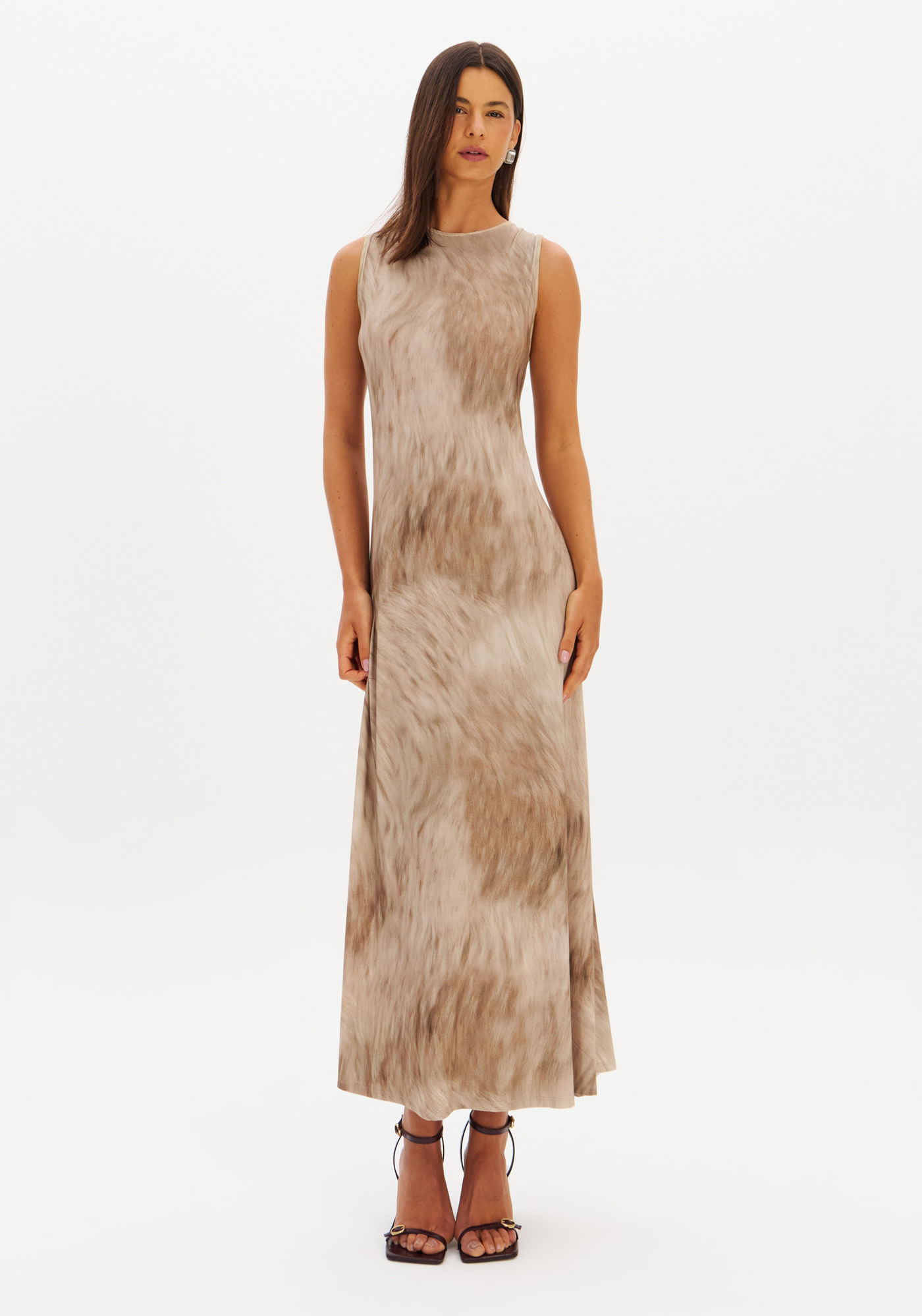 Vestido Super Midi Sem Mangas Estampado