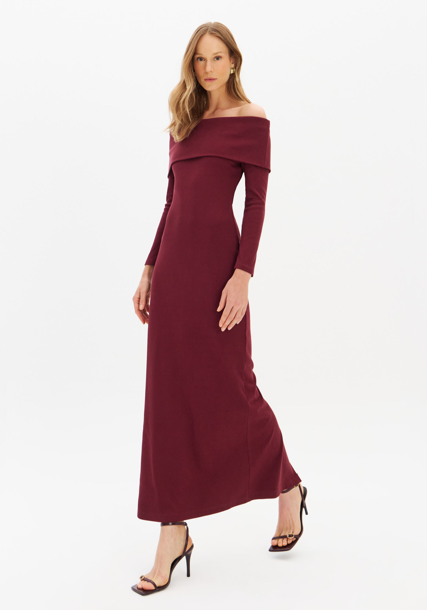 Vestido Super Midi Canelado Ombro A Ombro