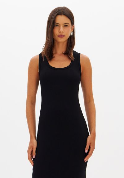 Vestido Midi Canelado Sem Mangas