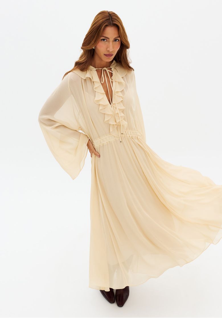 Vestido Amplo Manga Longa De Chiffon - Lança Perfume