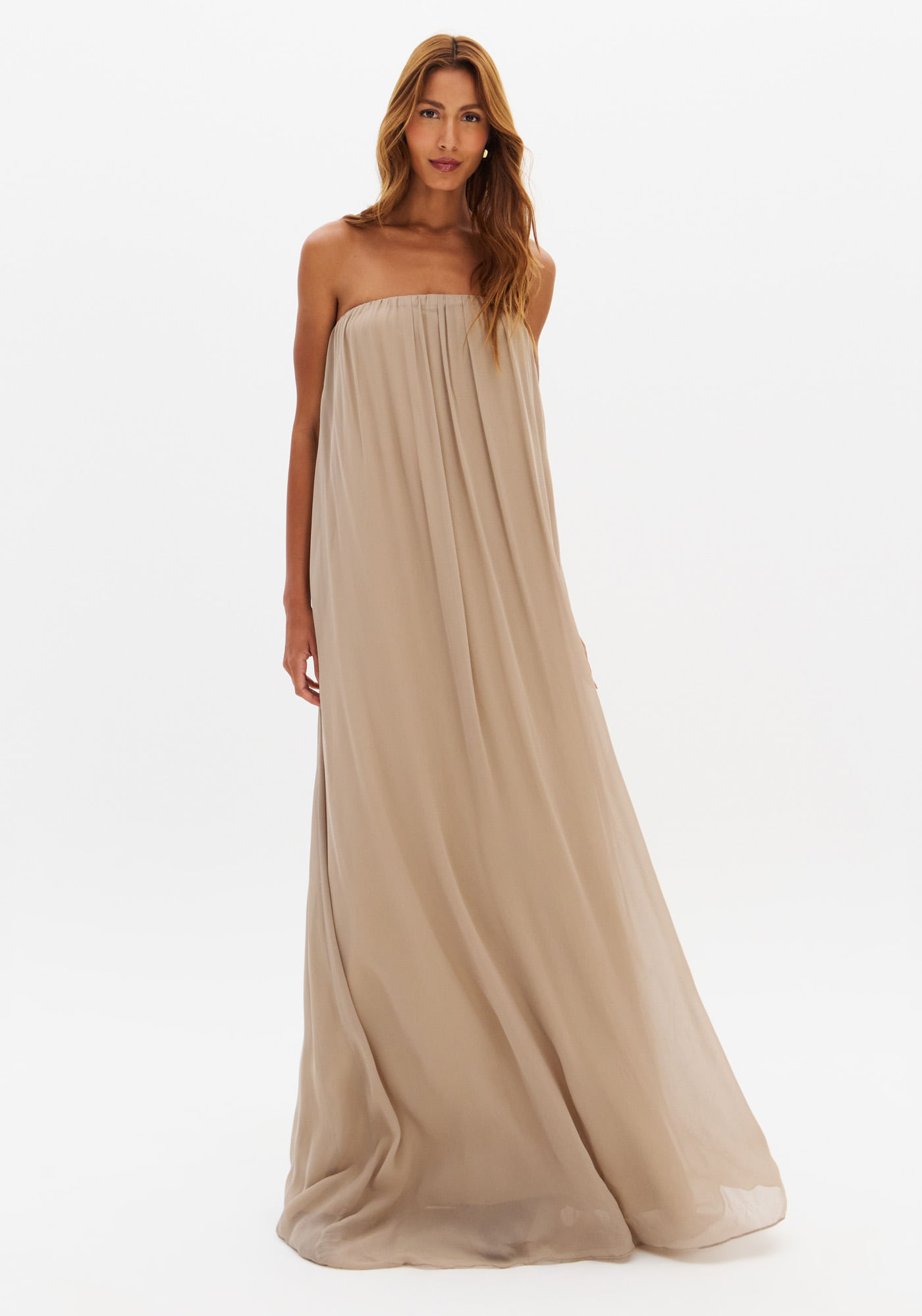 Vestido Longo Sem Alças Em Chiffon