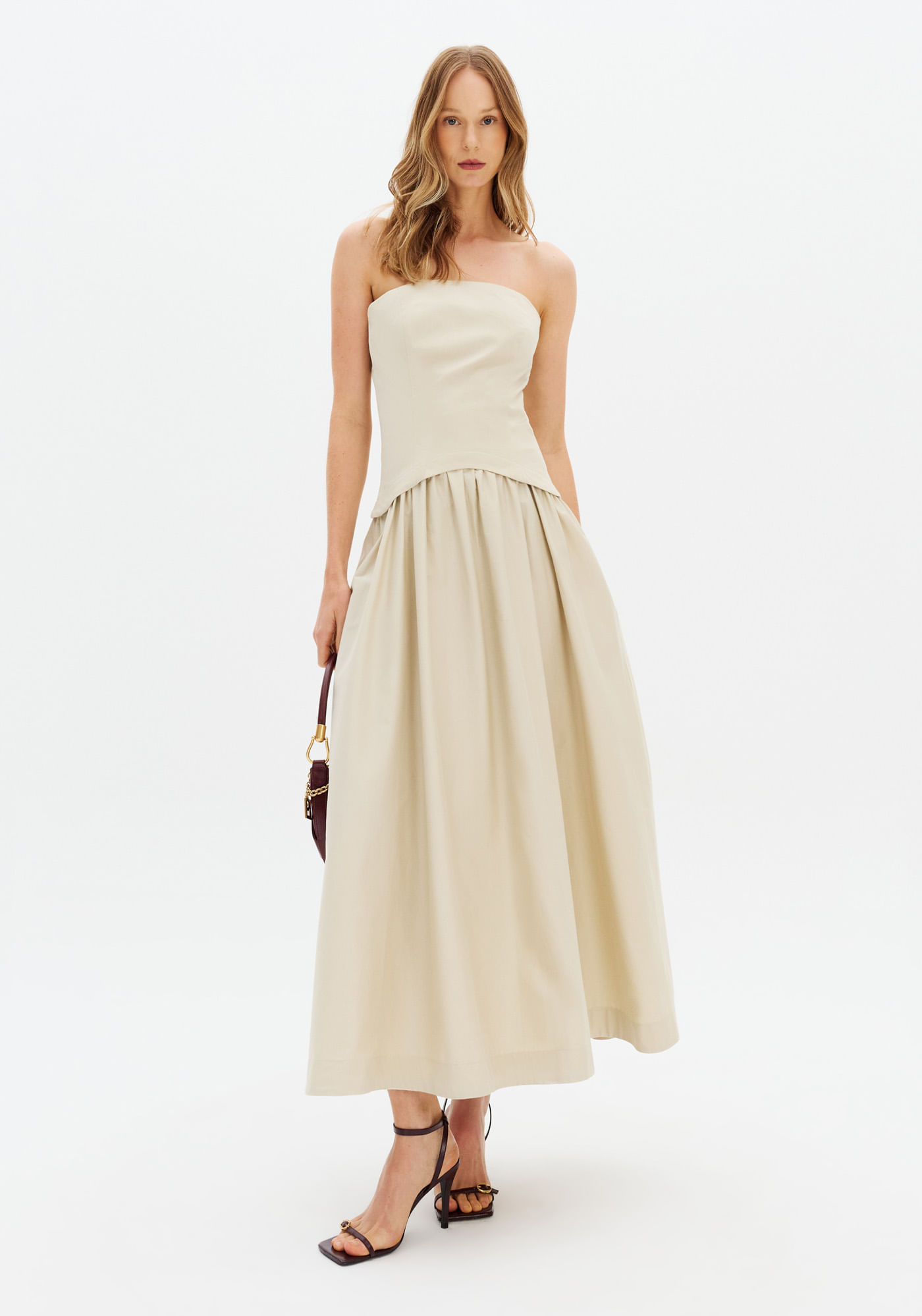 Vestido Super Midi Sem Mangas Em Algodão Egípicio