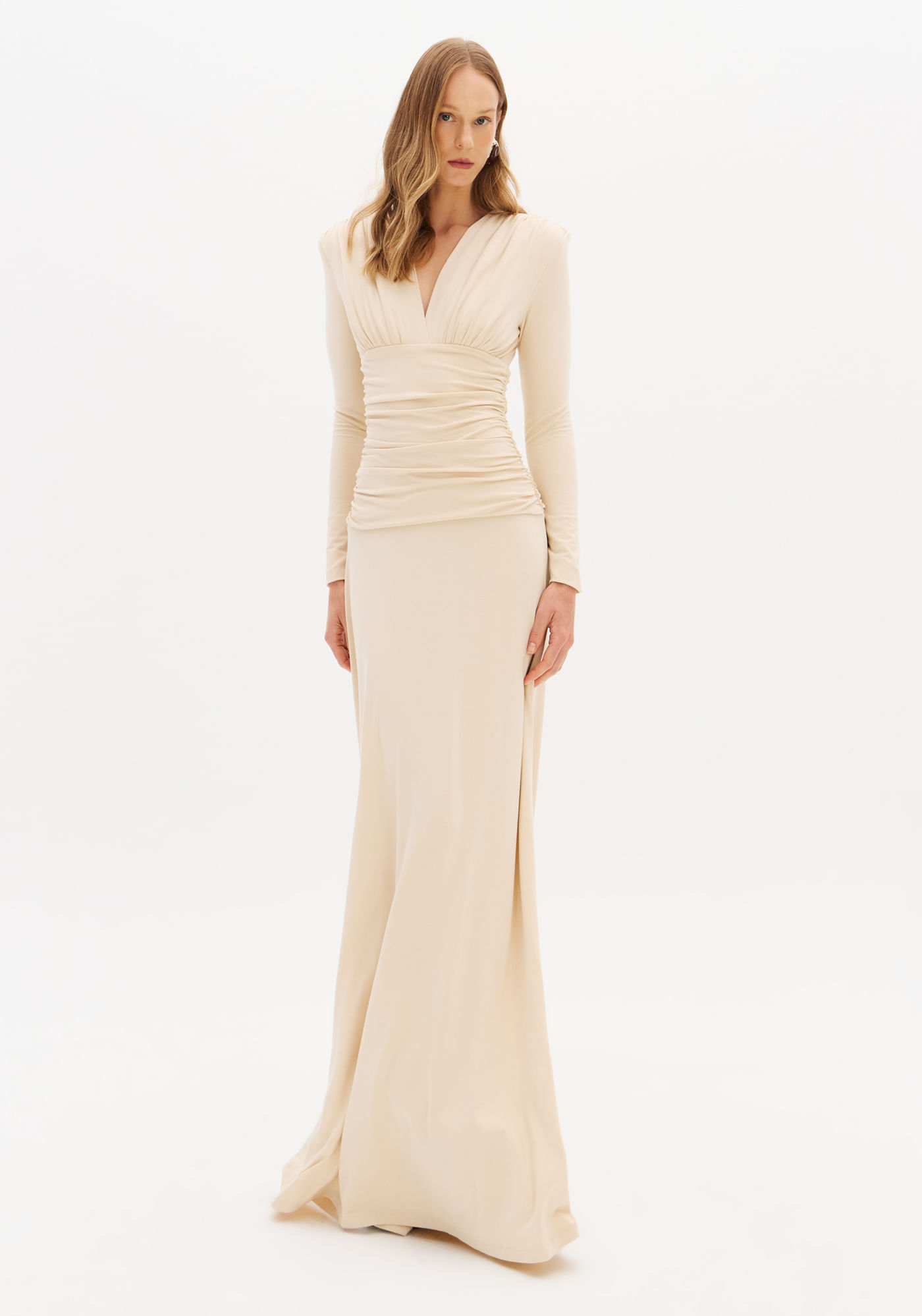 Vestido Manga Longa Com Franzidos