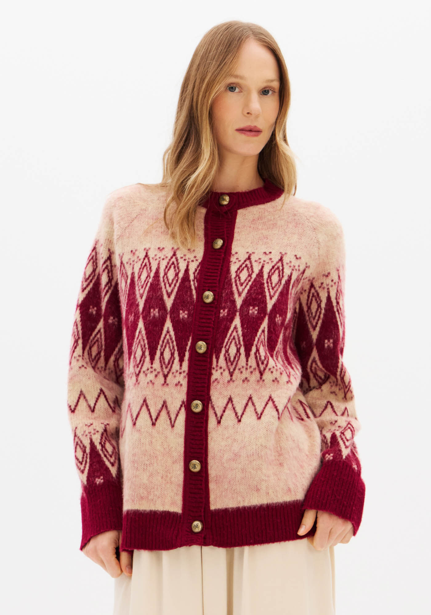 Cardigã De Tricô Alongado Com Jacquard