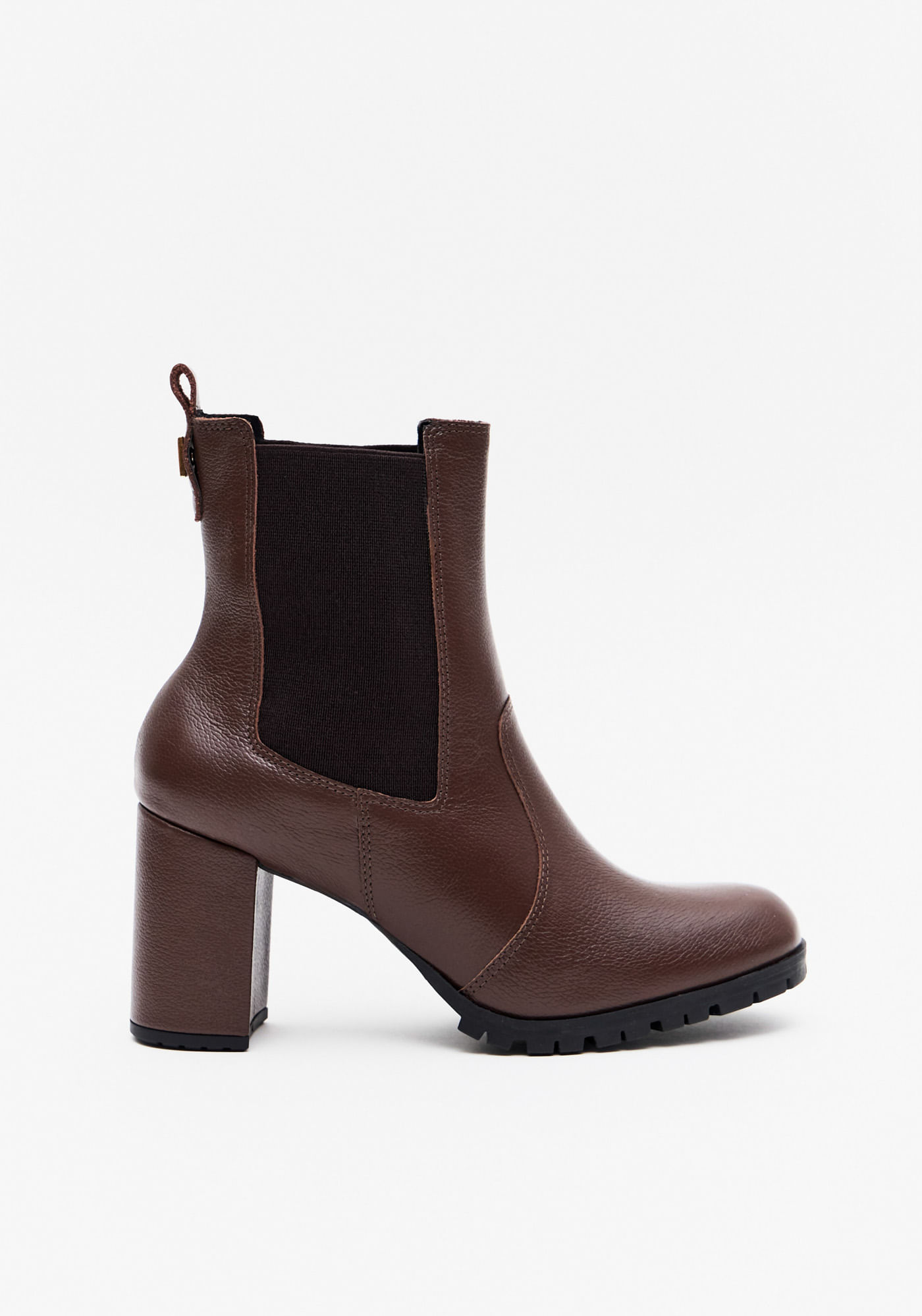 Bota Chelsea Salto Bloco Couro