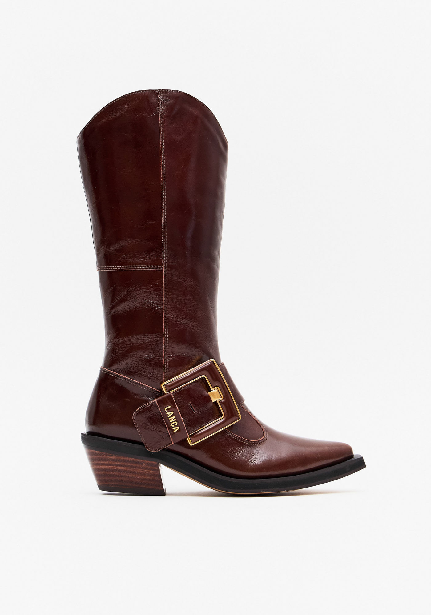 Bota Western Couro Cano Alto E Fivela