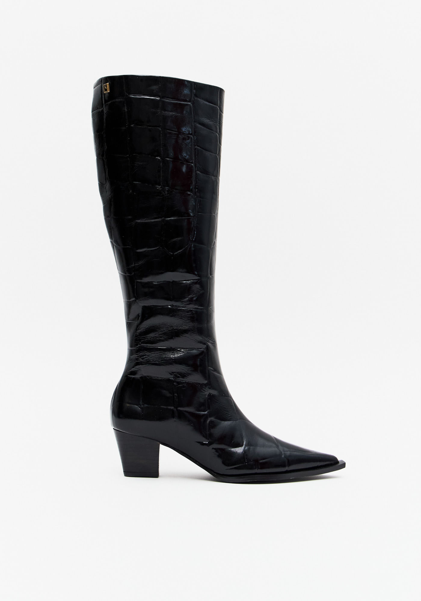 Bota Cano Longo Salto Bloco Couro
