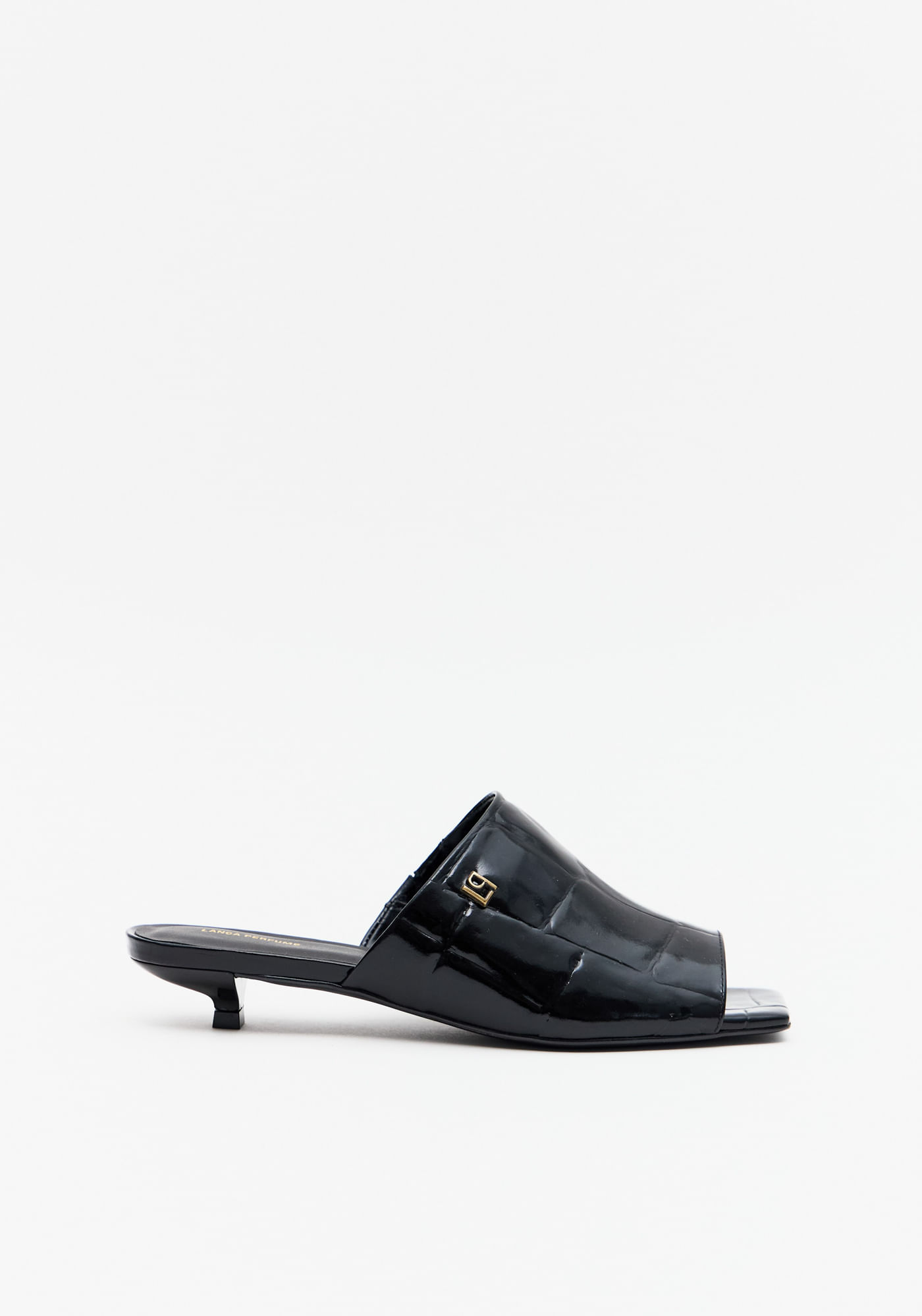 Sandália Mule Couro Croco Salto Micro