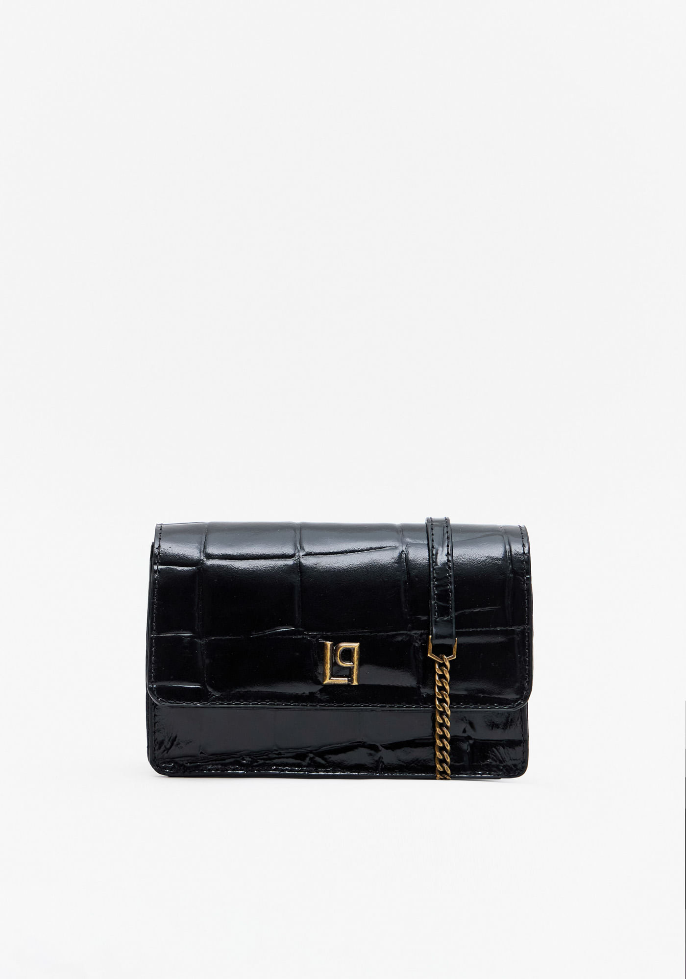 Bolsa Crossbody Couro Croco E Enfeite