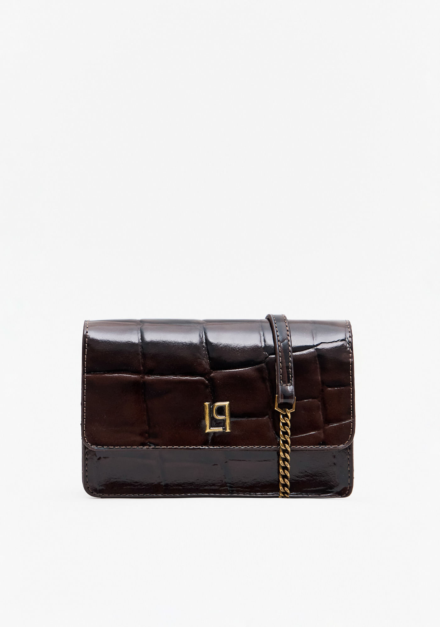 Bolsa Crossbody Couro Croco E Enfeite
