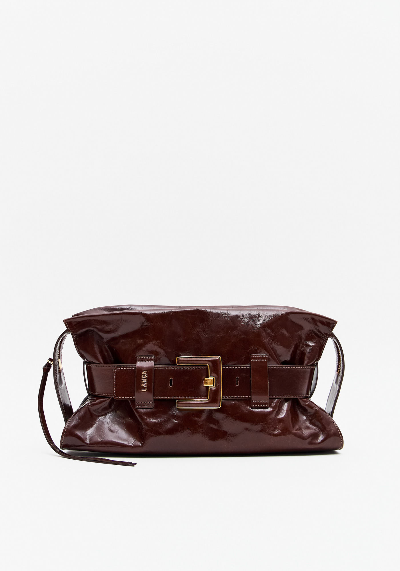 Bolsa Clutch Couro Com Maxi Fivela