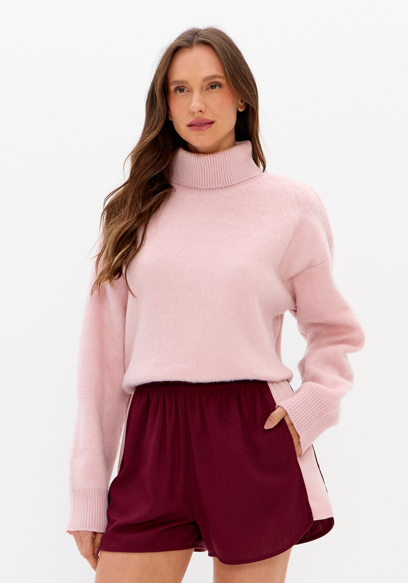 Blusa Tricô Manga Longa Com Gola