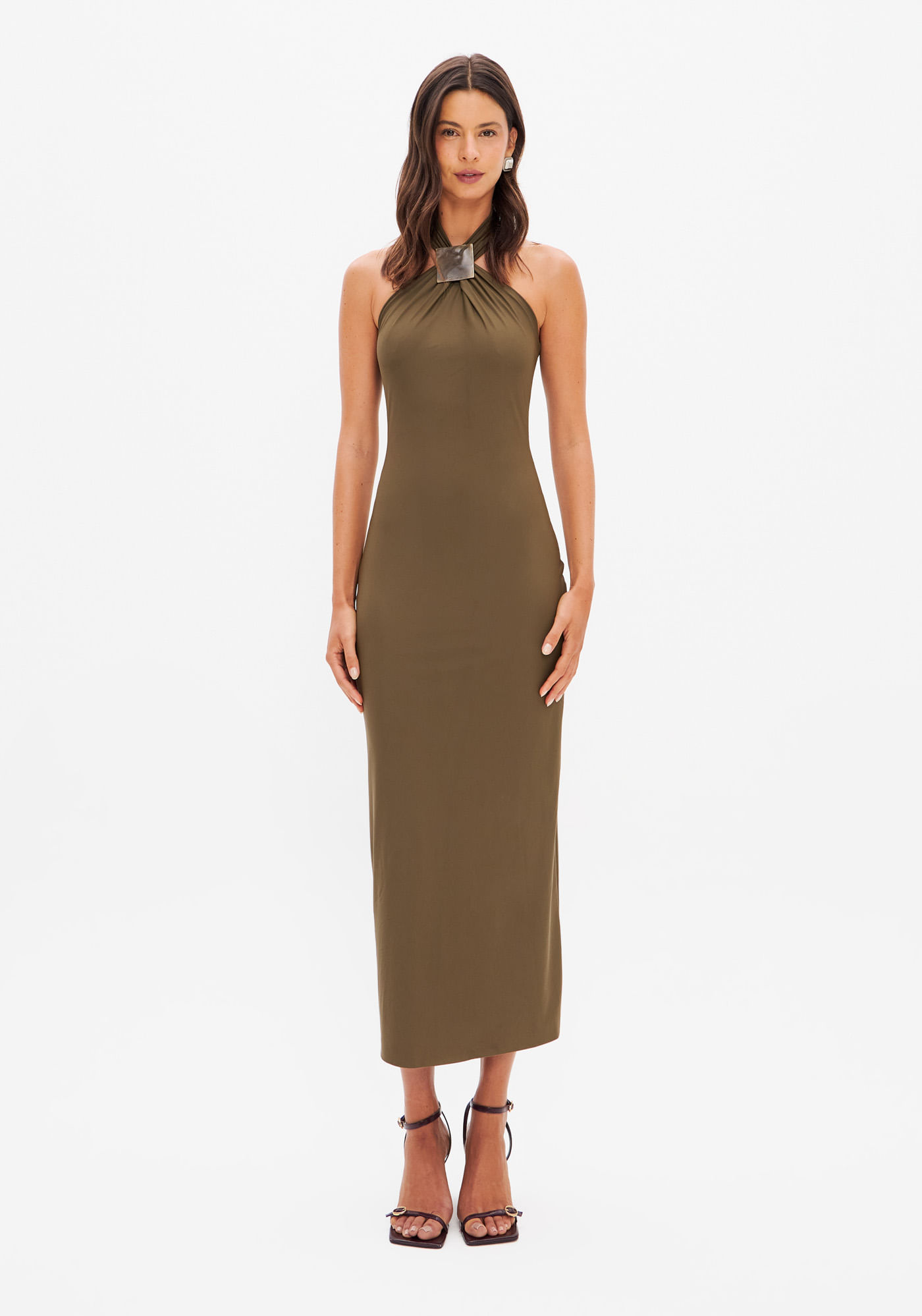 Vestido Super Midi Com Metal