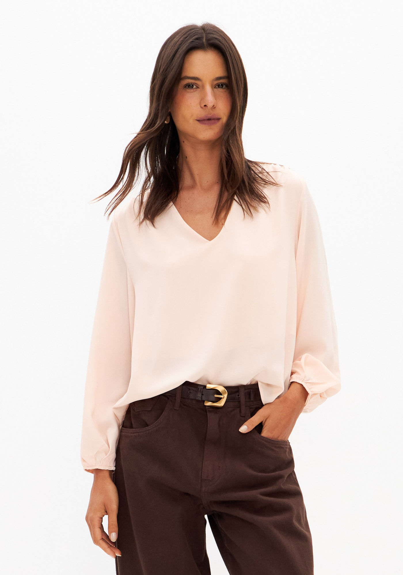 Blusa Decote V Manga Média