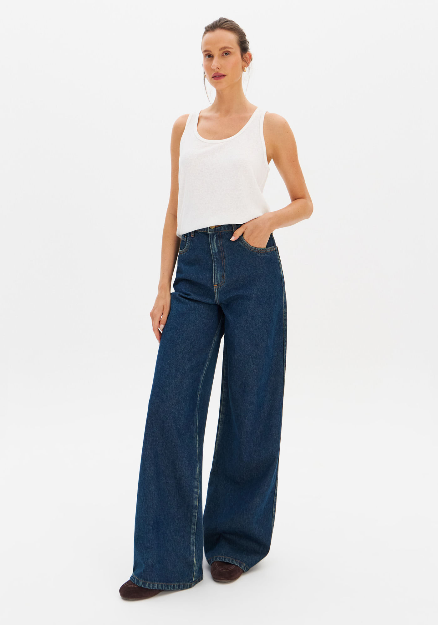 Calça Jeans Wide Leg Cintura Alta
