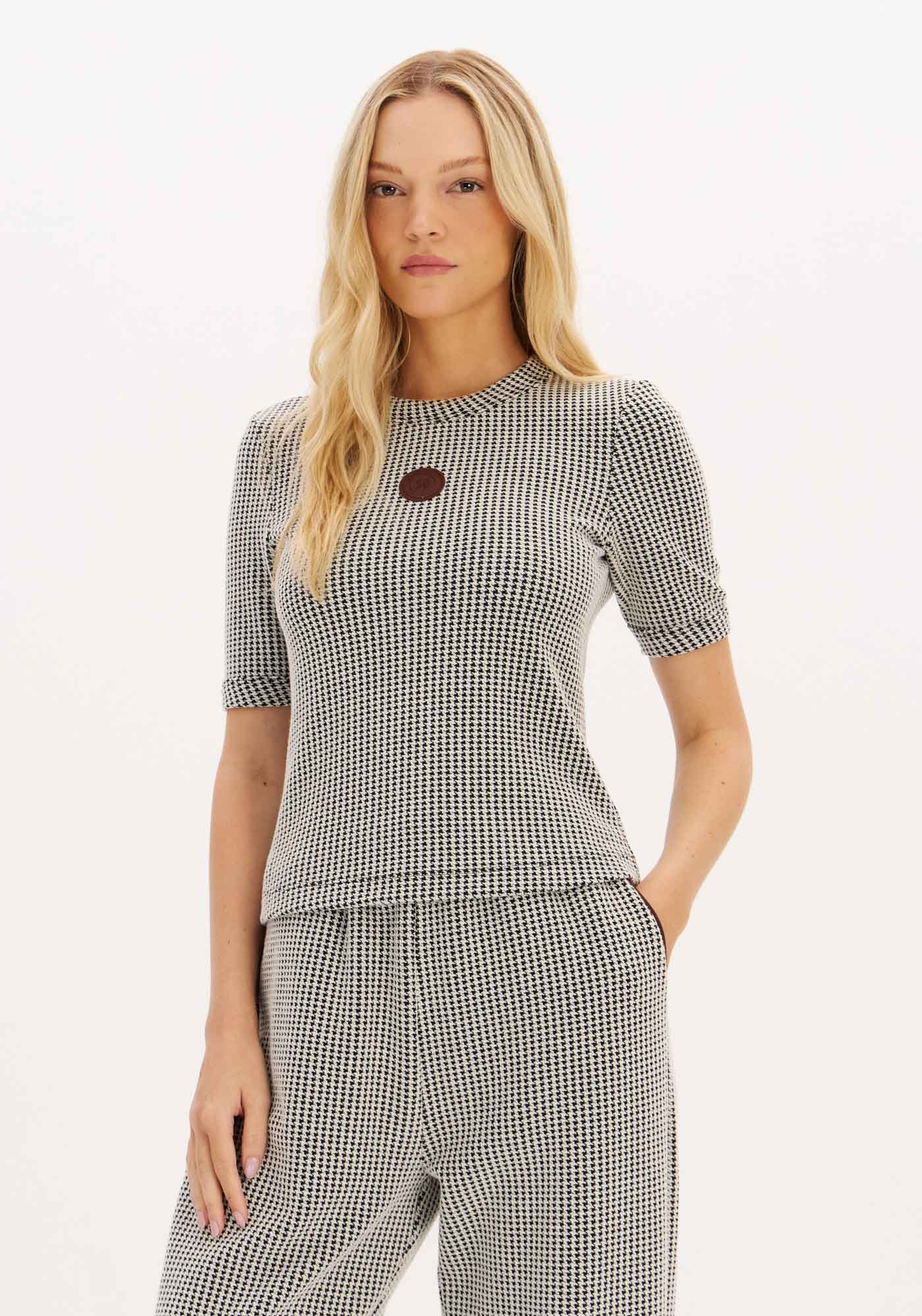 Blusa Manga Curta Pied Poule