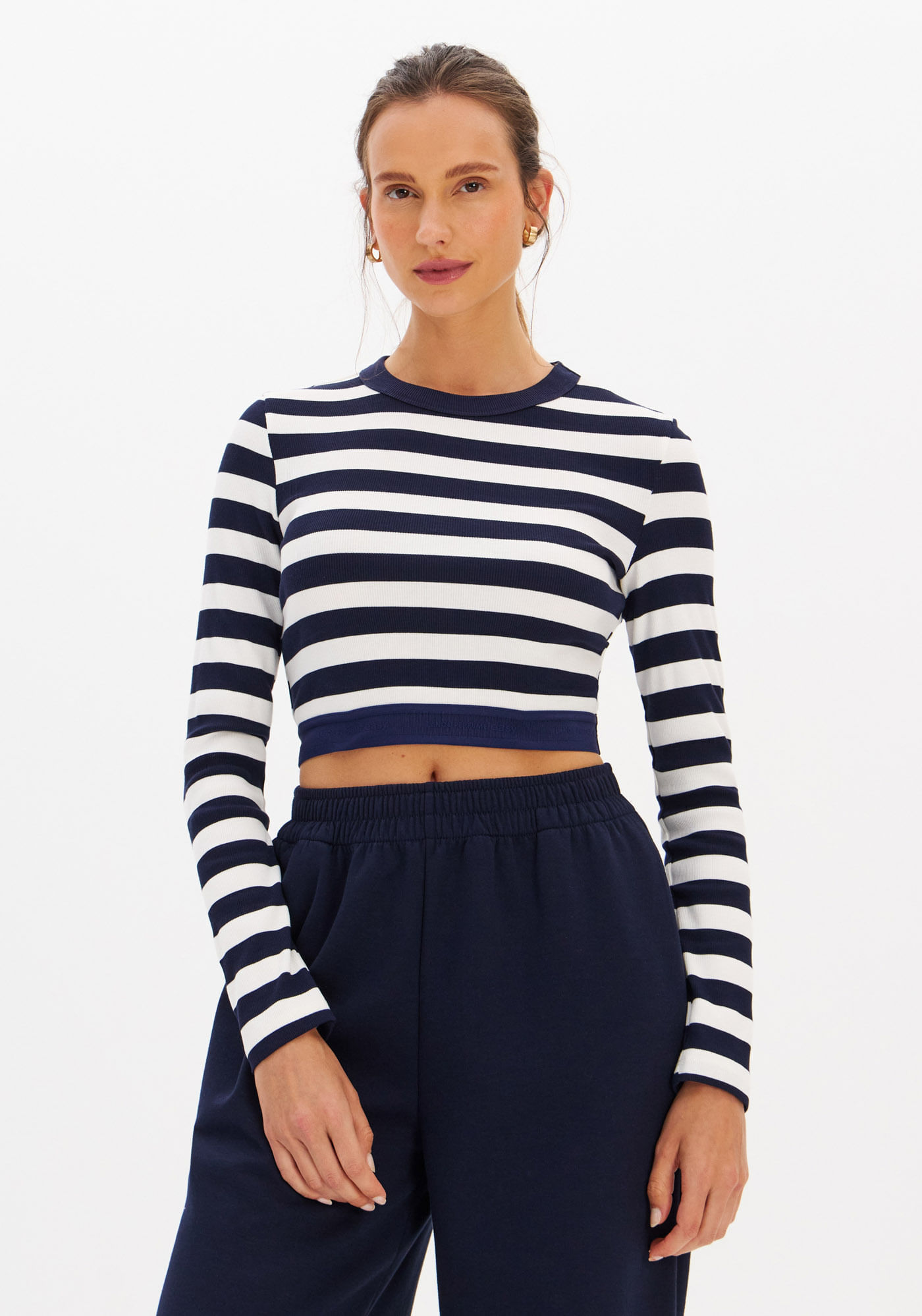 Blusa Cropped Canelada Manga Longa