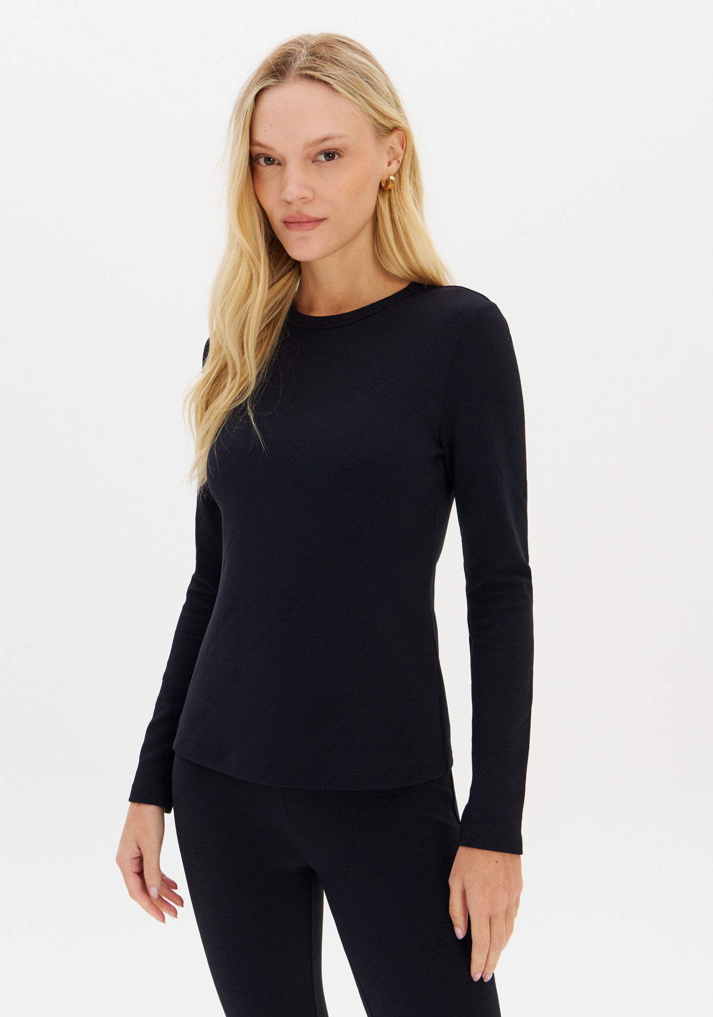 Blusa Justa Em Jacquard Manga Longa