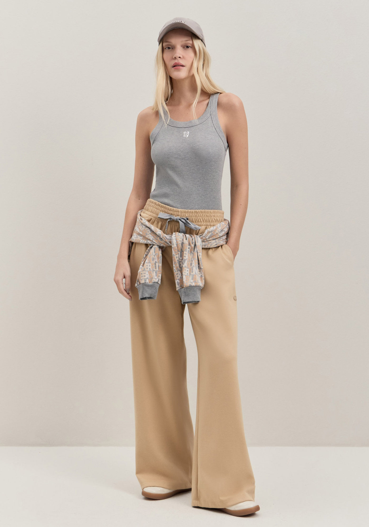 Calça Wide Leg Cintura Média De Moletom