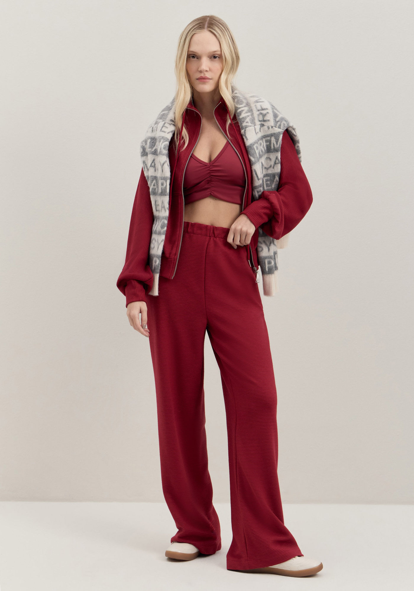 Calça Wide Leg Cintura Alta Com Elástico