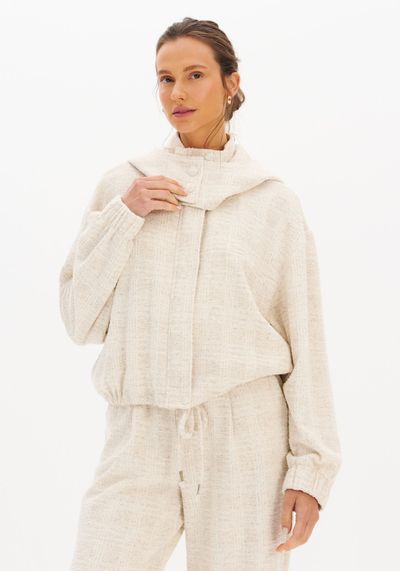 Jaqueta Em Malha Tweed Com Capuz