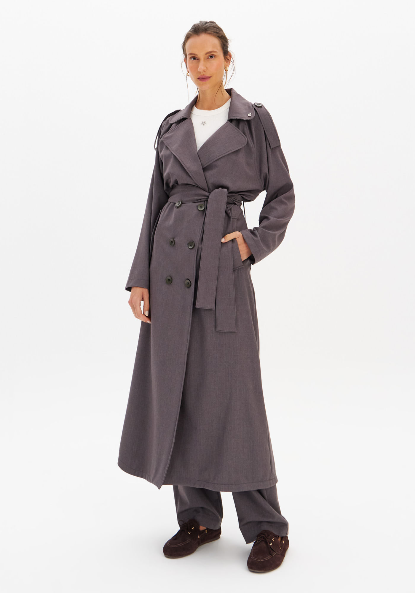 Trench Coat Alongado De Alfaiataria