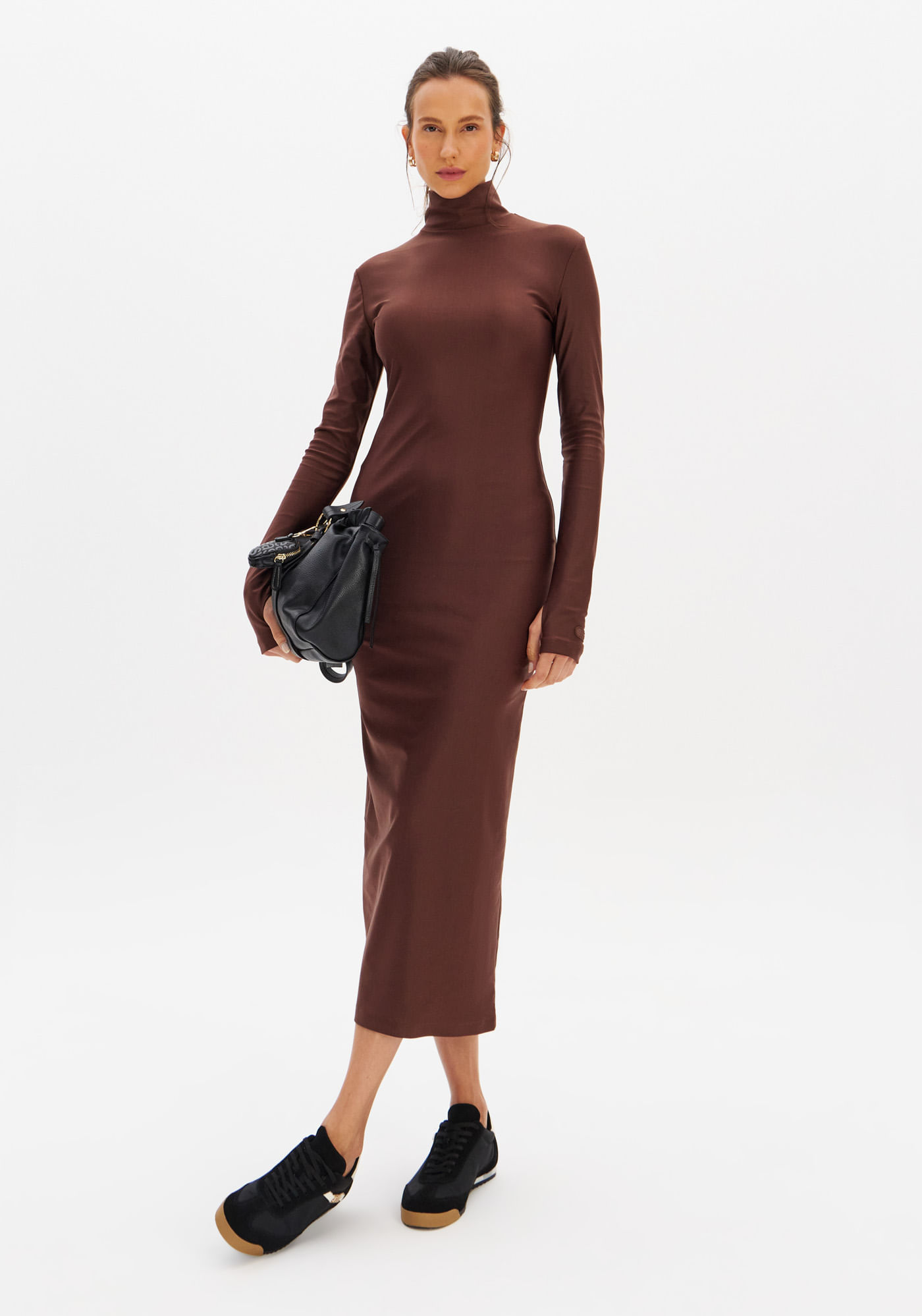 Vestido Midi Gola Alta De Malha