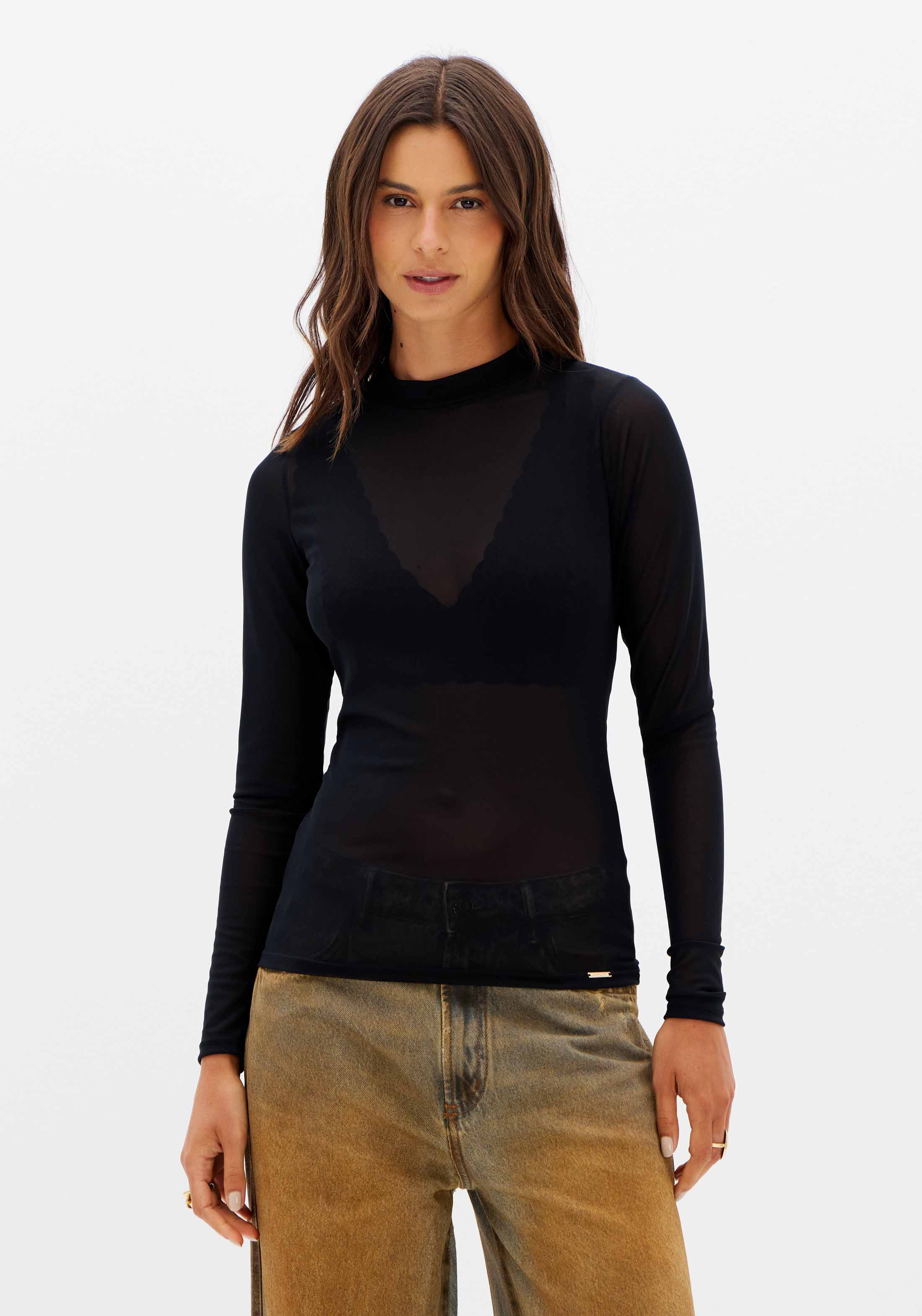 Blusa Manga Longa Com Transparência