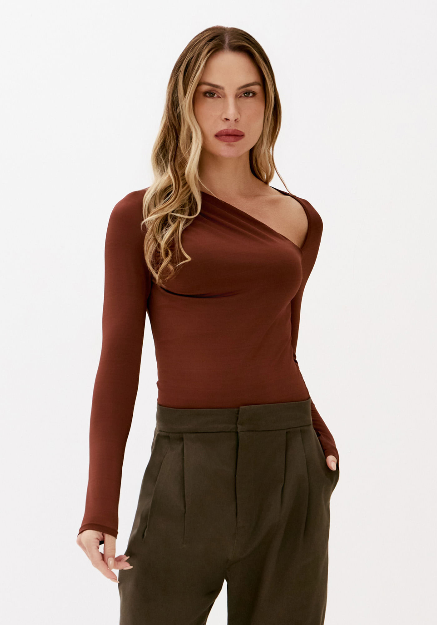 Blusa Manga Longa Com Drapeado