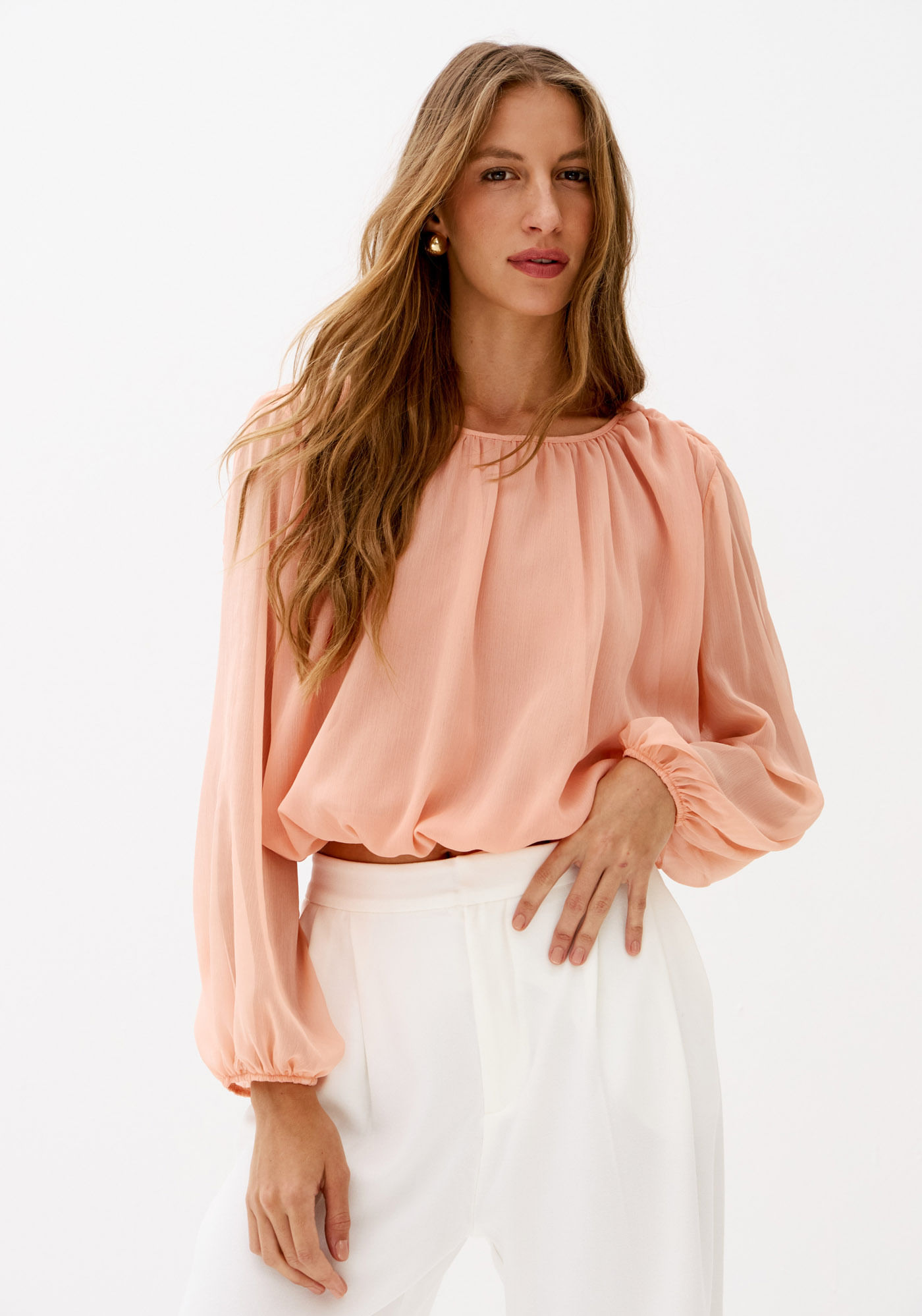 Blusa Manga Longa Chiffon