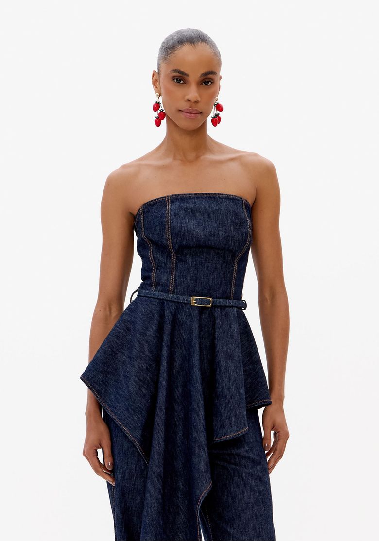 Blusa Jeans Corset Com Cinto