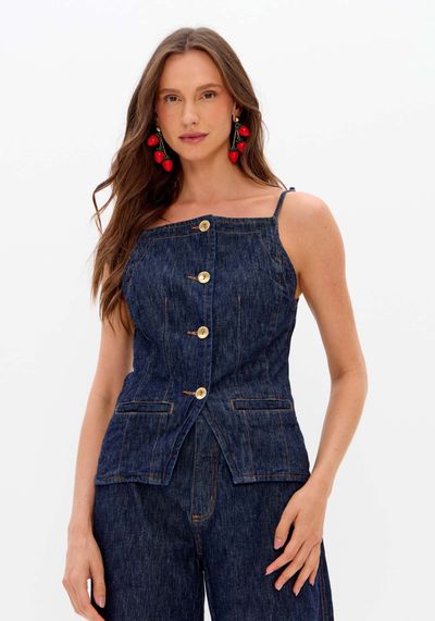 Blusa Jeans Com Alça