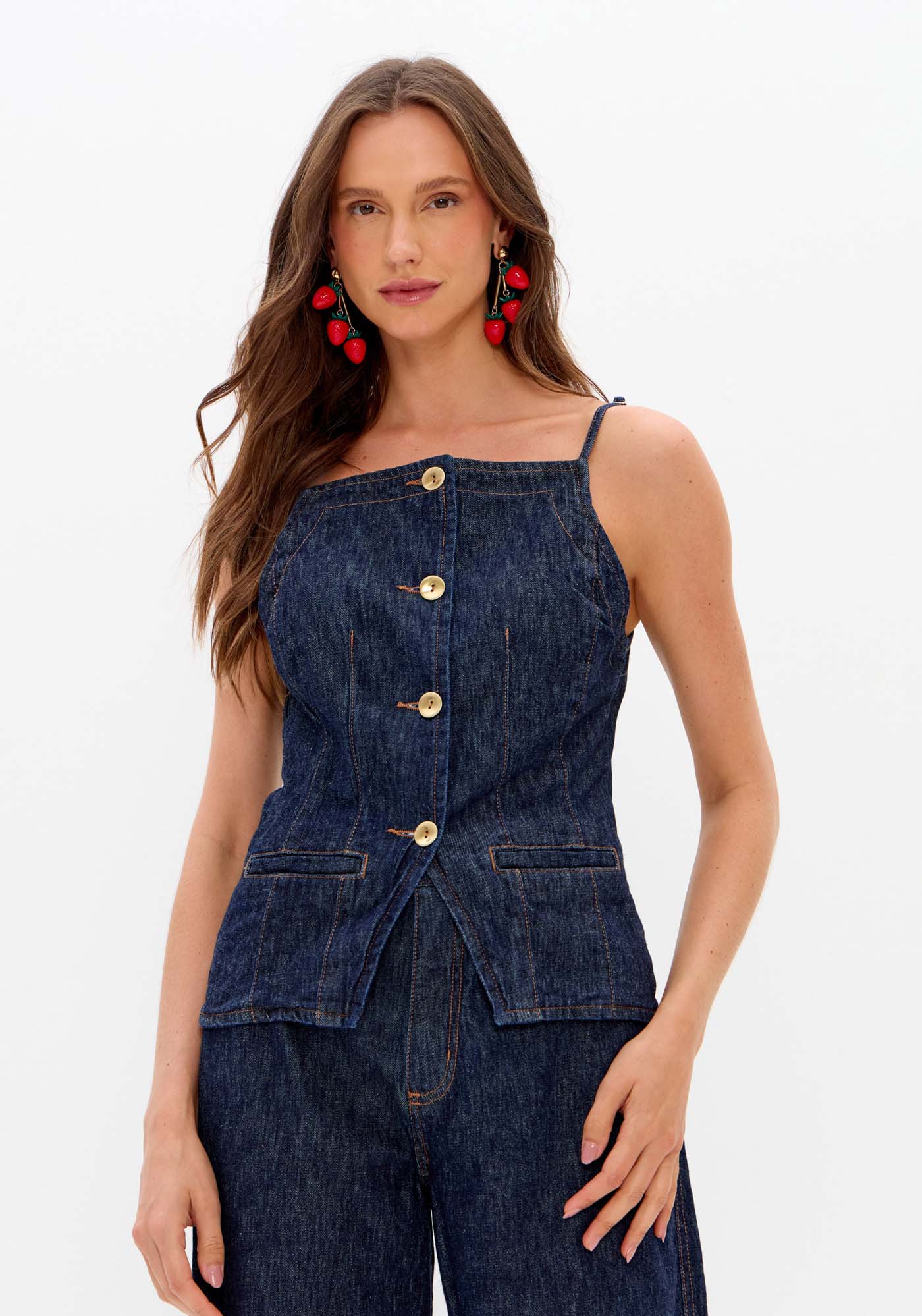 Blusa Jeans Com Alça