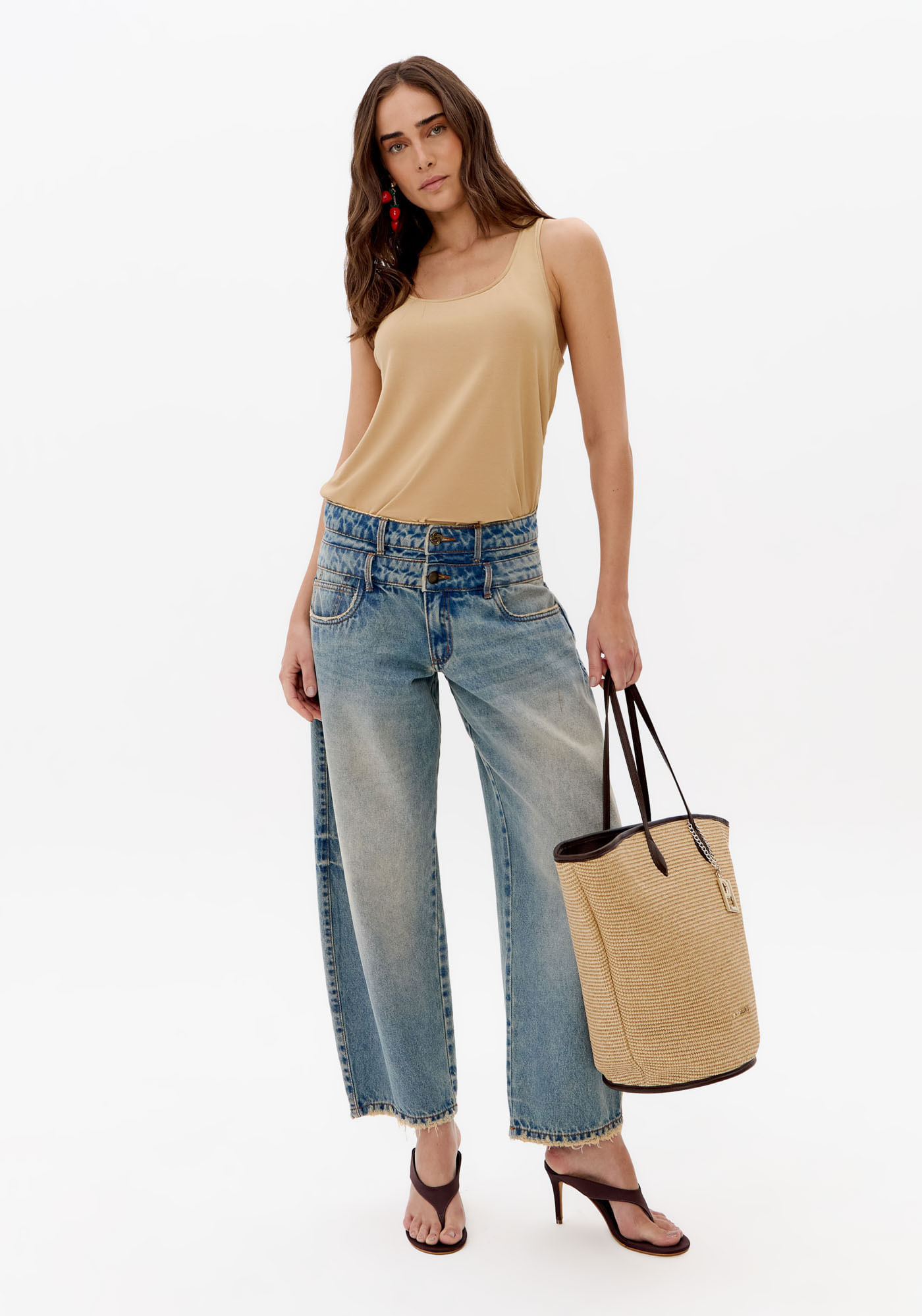Calça Jeans Barrel Cintura Média