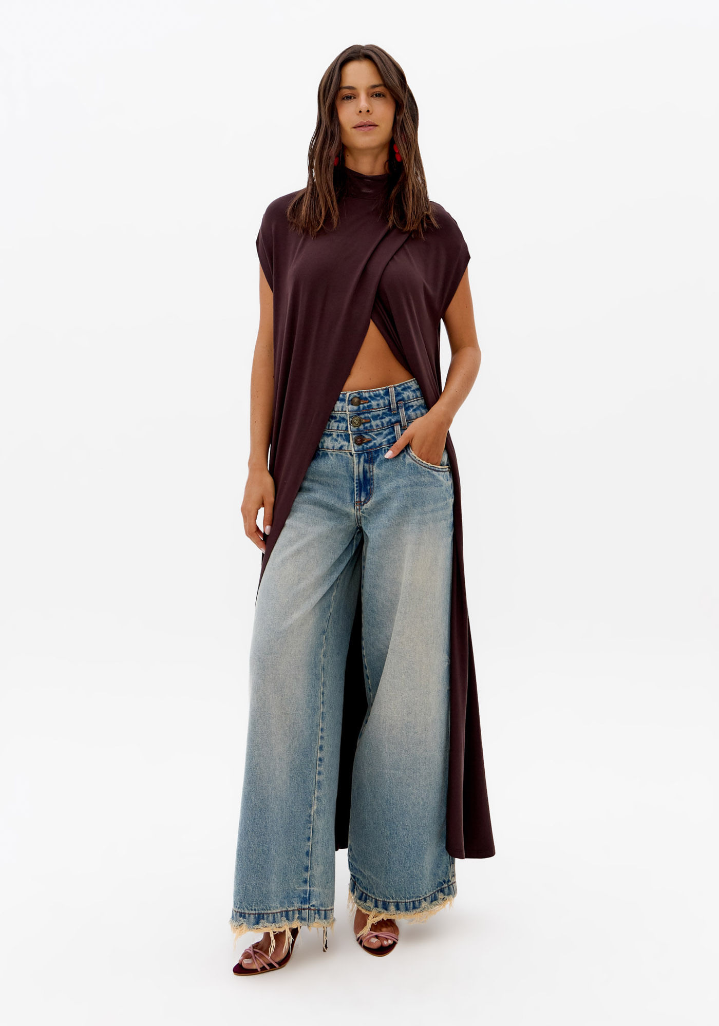 Calça Jeans Wide Leg Cintura Alta