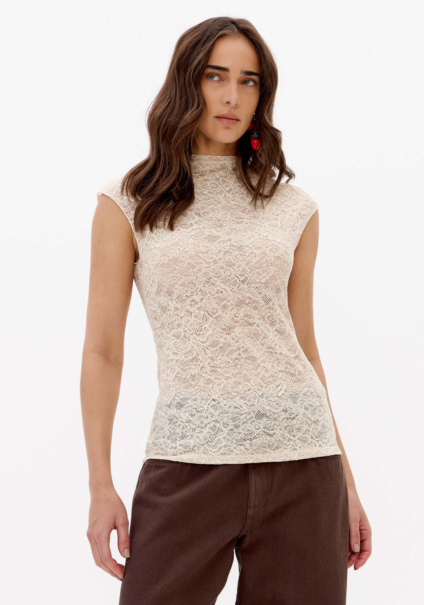 Blusa Justa Manga Curta De Renda
