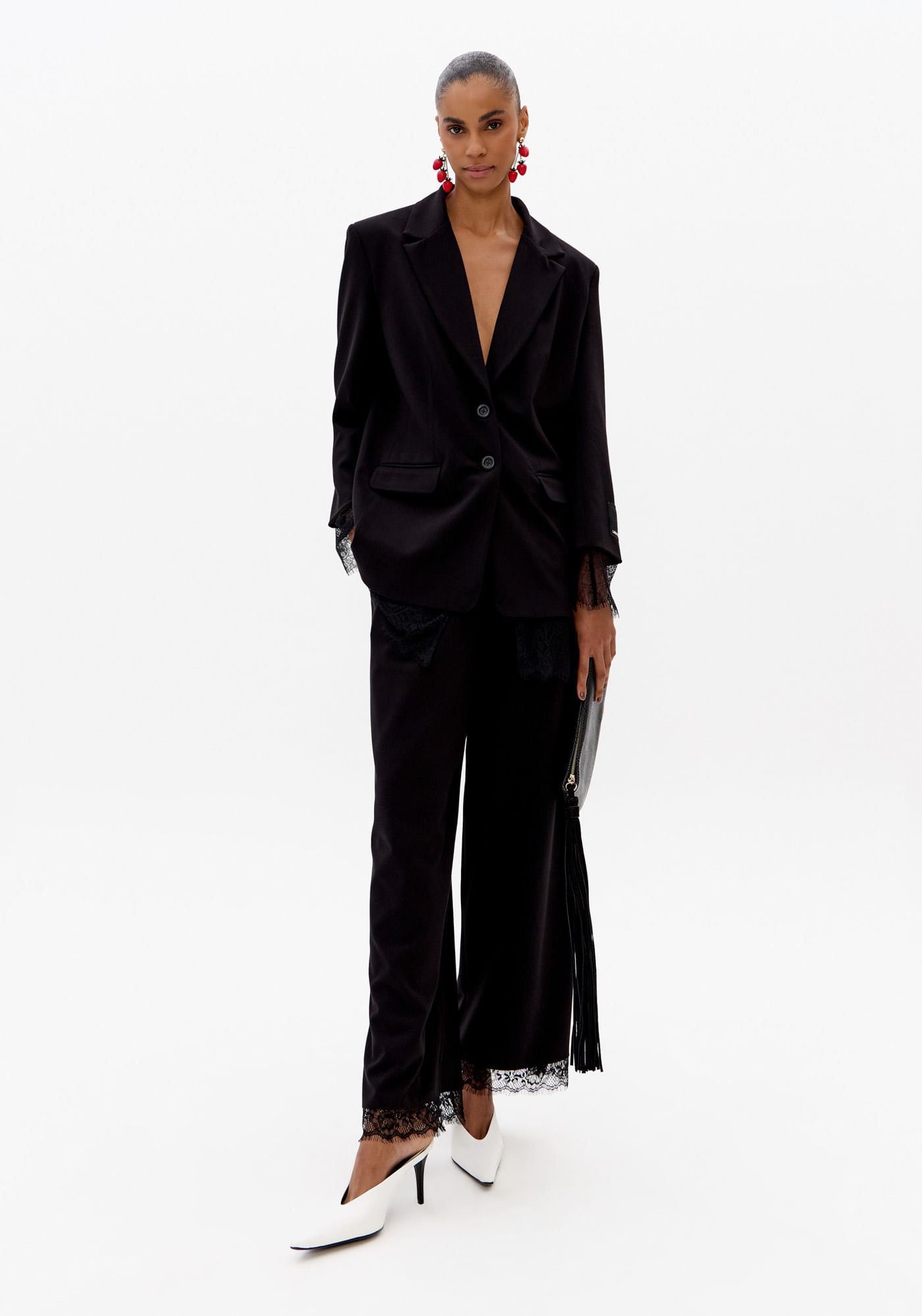Blazer Regular Alongado Com Renda
