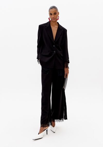 Blazer Regular Alongado Com Renda