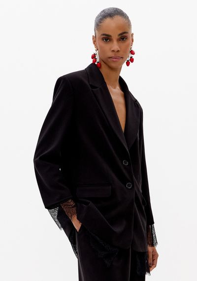 Blazer Regular Alongado Com Renda