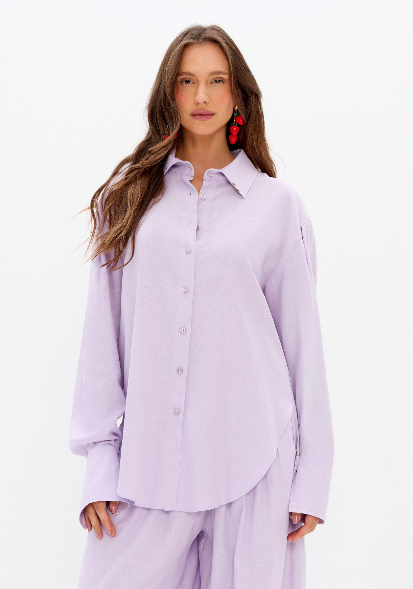 Camisa Alongada Com Linho