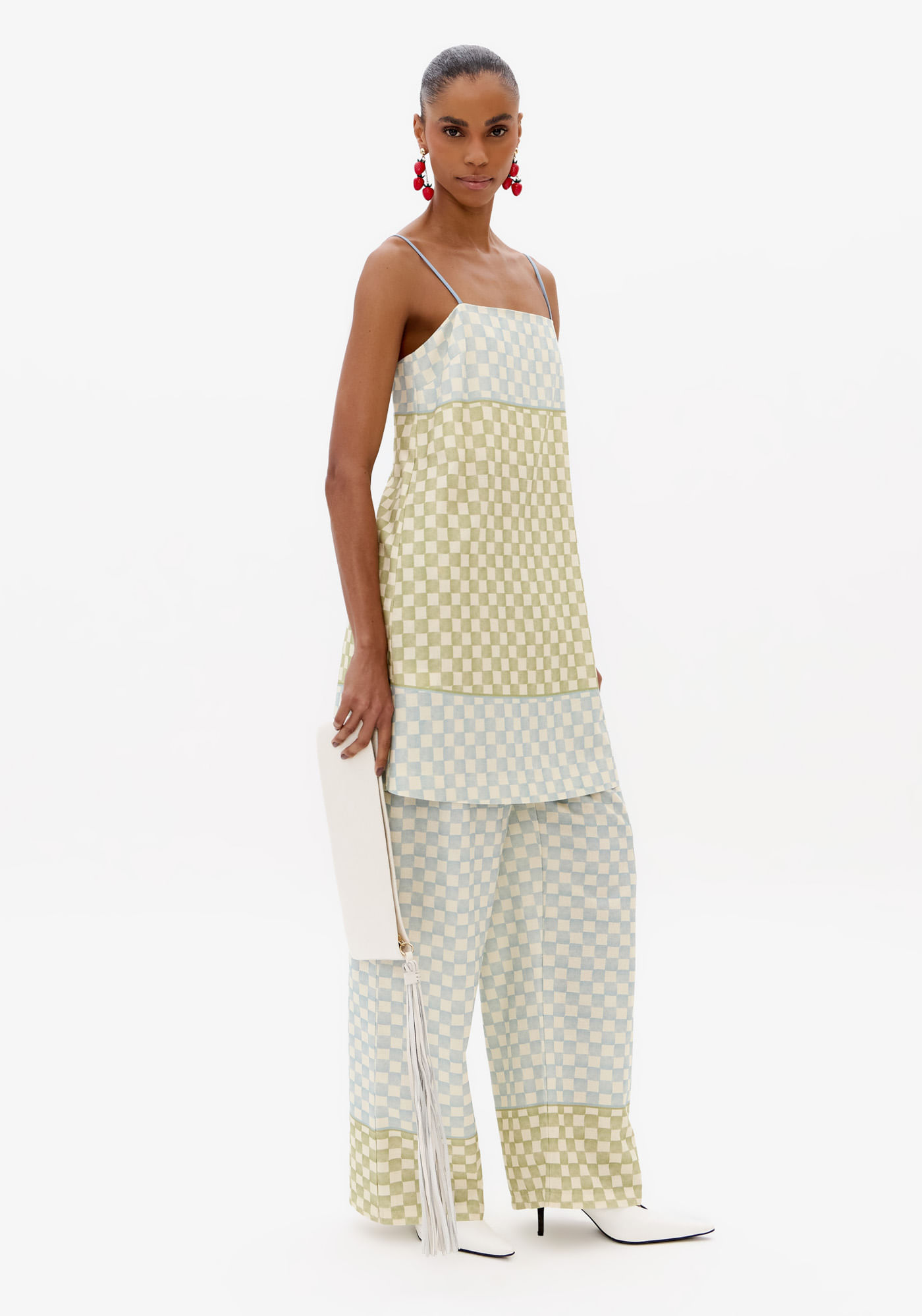 Calça Cintura Alta Wide Leg Com Linho