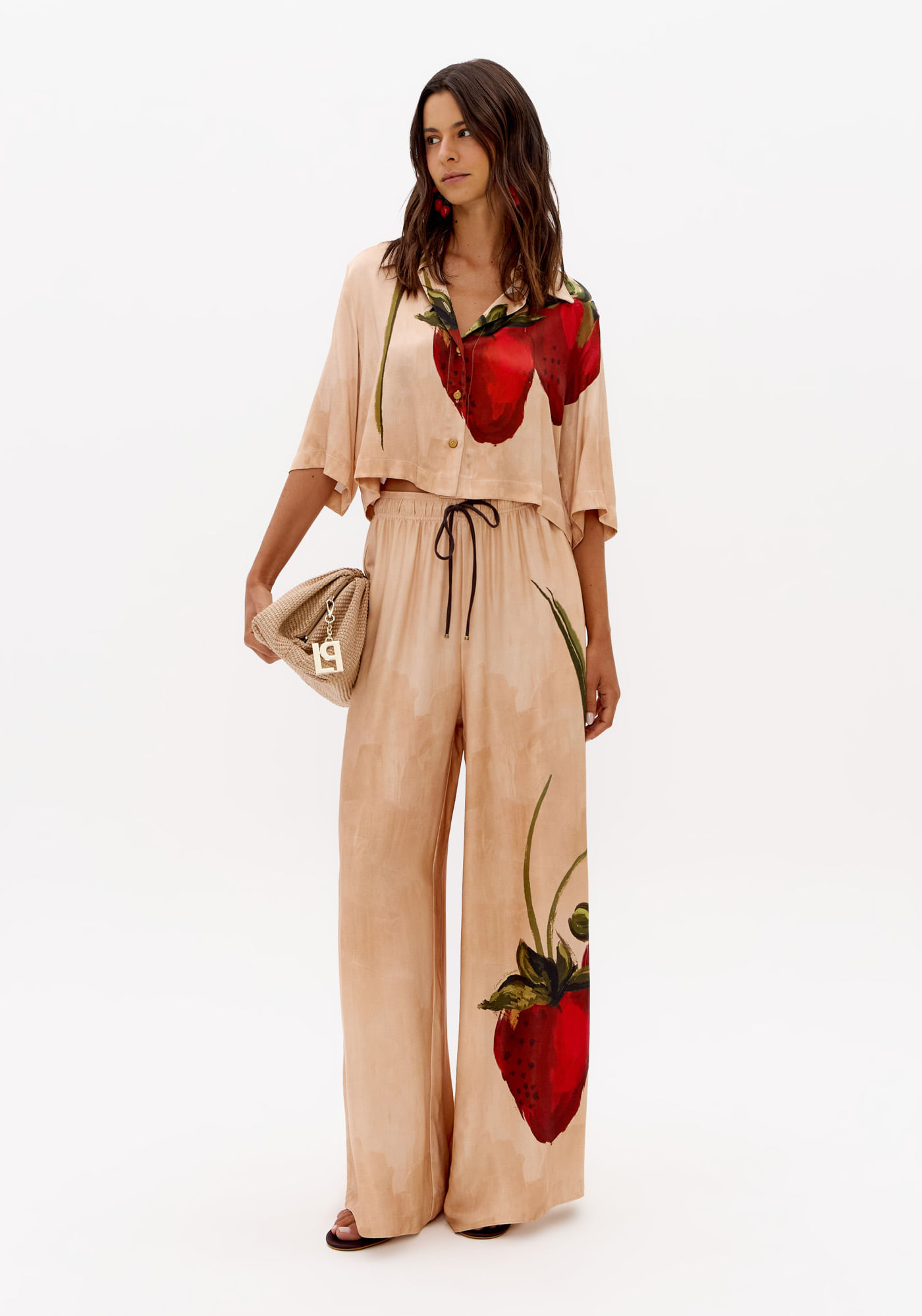 Calça Wide Leg Cintura Alta Com Estampa