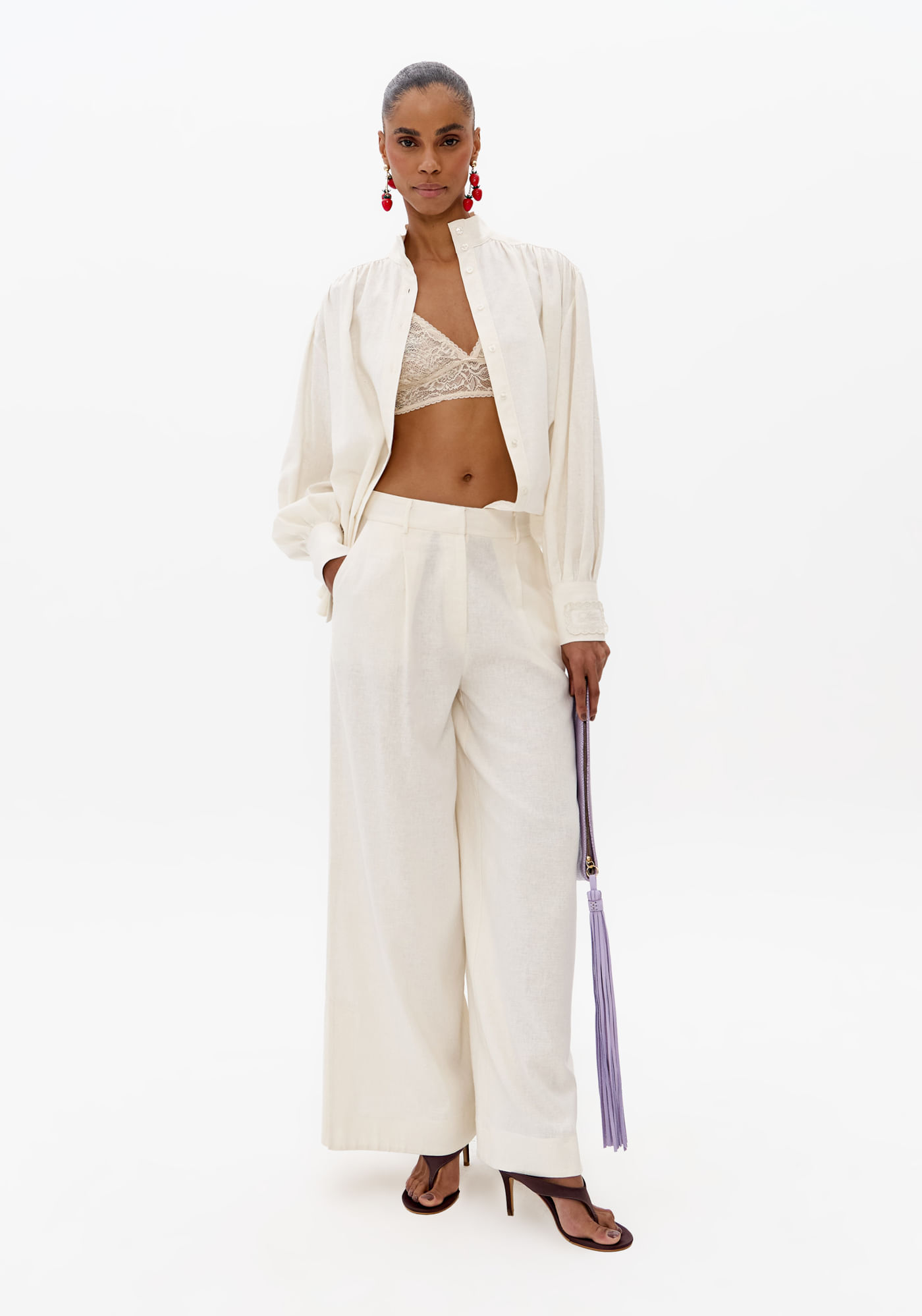 Calça Pantalona Com Linho