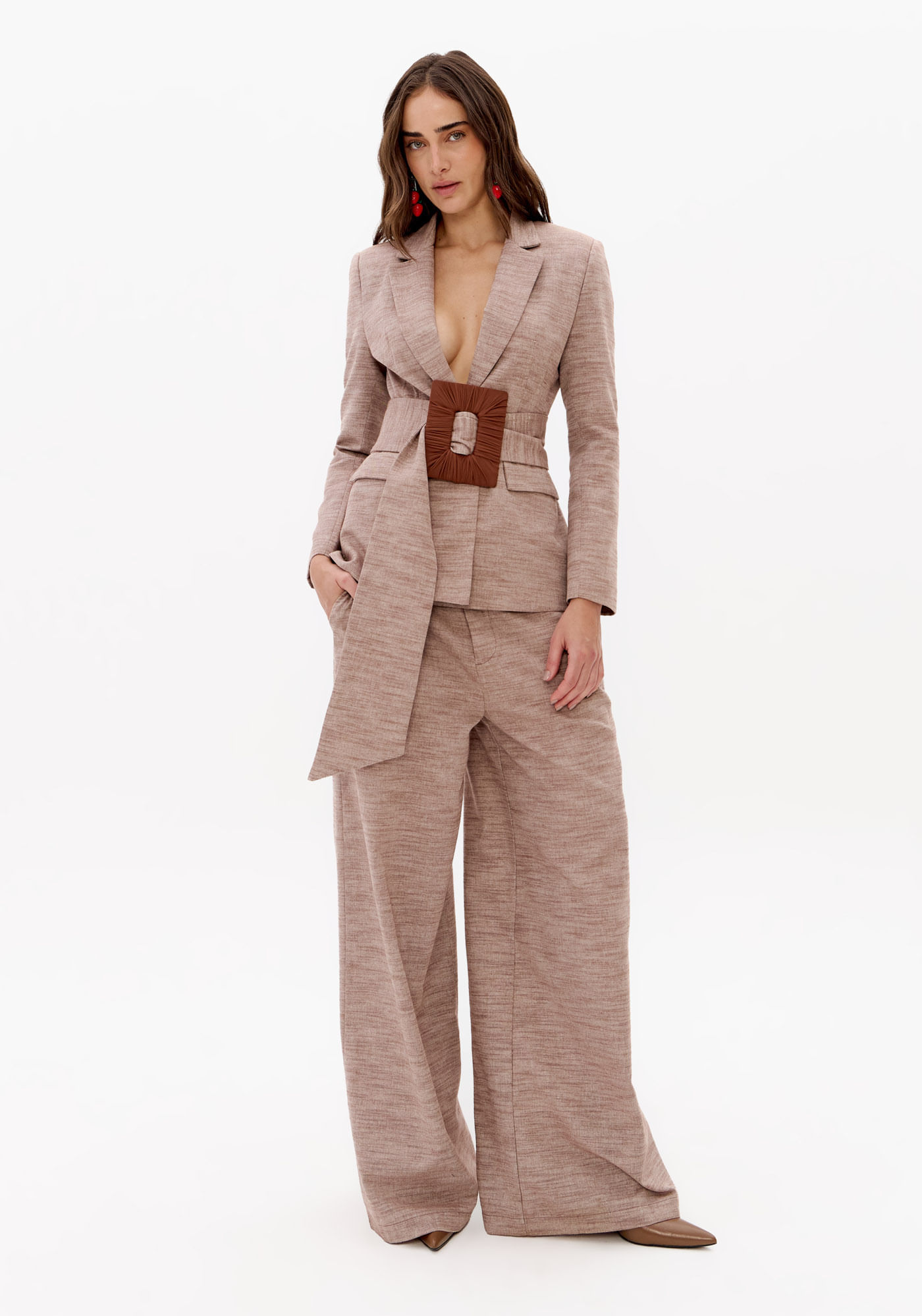 Calça Pantalona Cintura Alta De Algodão