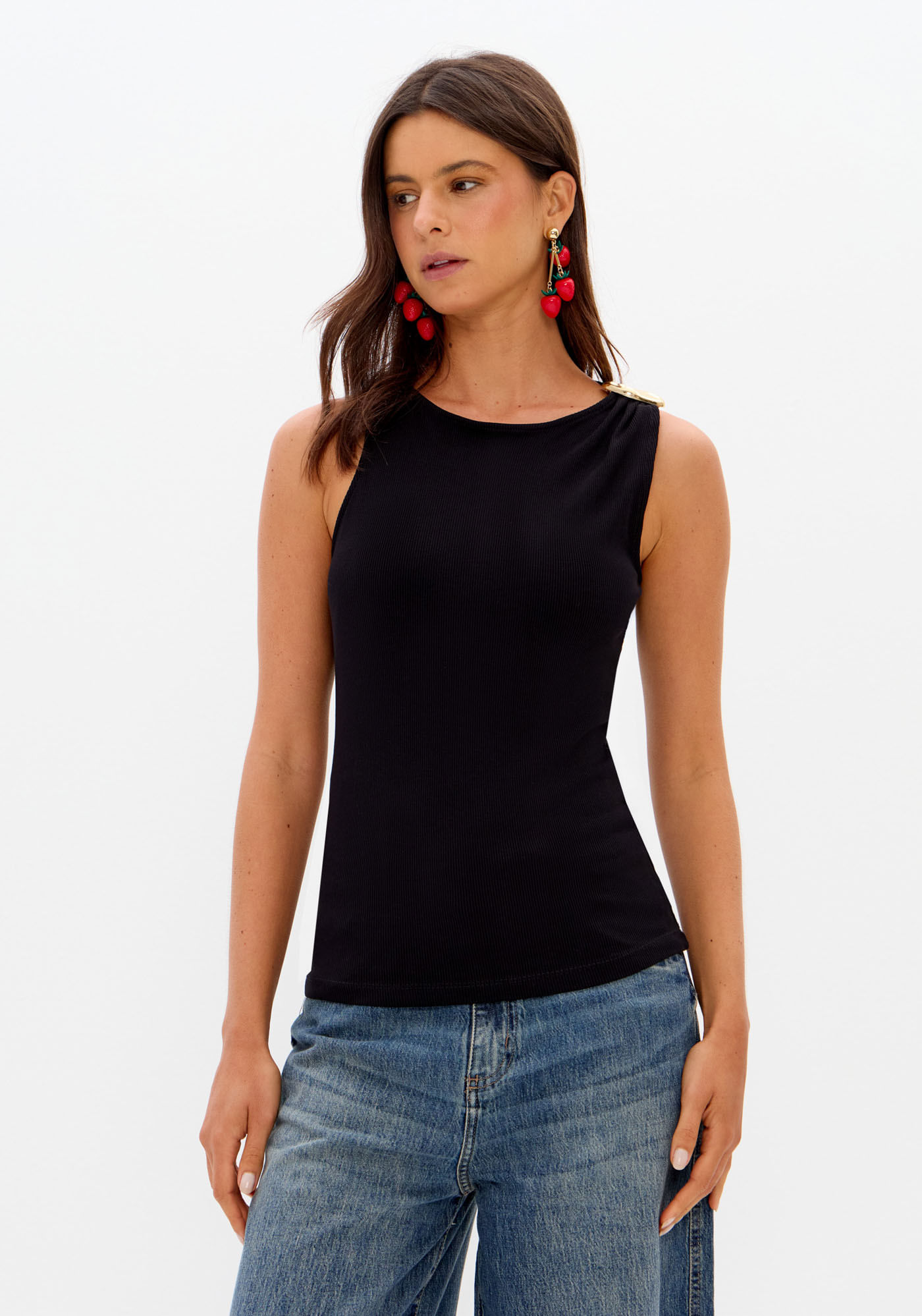Blusa Canelada Com Metal