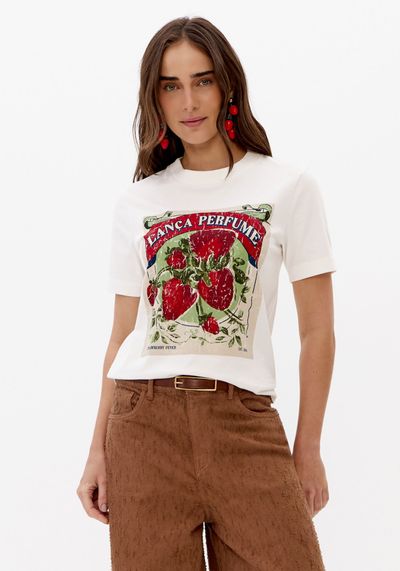T-Shirt Regular Com Estampa Morango