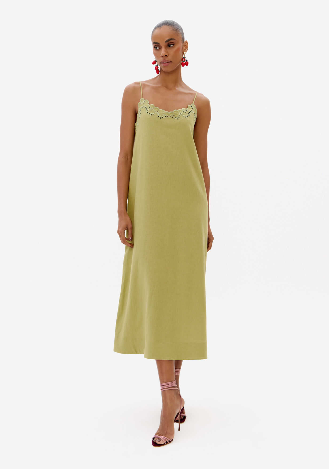 Vestido Evasê De Alça Com Linho